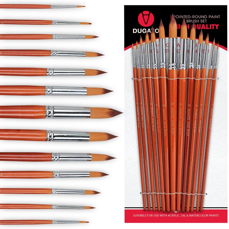 DUGATO Professional Artist Round Paint Brush Set (13pc) - Long Handle Round Pointed Tip, Anti-Shedding Nylon for Watercolor, Acrylic, Oil, Gouache, Ink & Tempera - Image 1